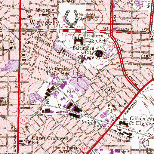 Topographic Map of Waverly Post Office, MD