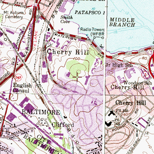Topographic Map of Cherry Hill Branch Enoch Pratt Free Library, MD