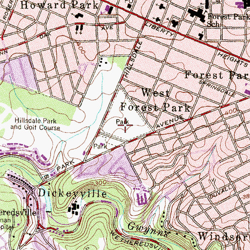 Topographic Map of Forest Park Municipal Golf Course, MD