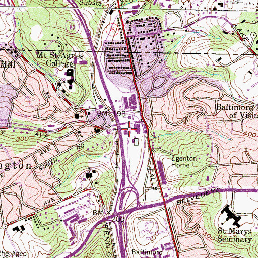 Topographic Map of Mount Washington Post Office, MD