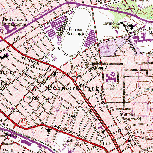 Topographic Map of Pimlico Branch Enoch Pratt Free Library, MD