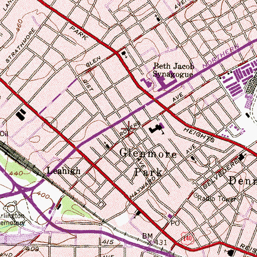 Topographic Map of Rogers Avenue Synagogue, MD