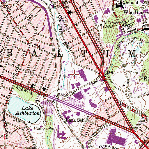 Topographic Map of Carlins Park (historical), MD