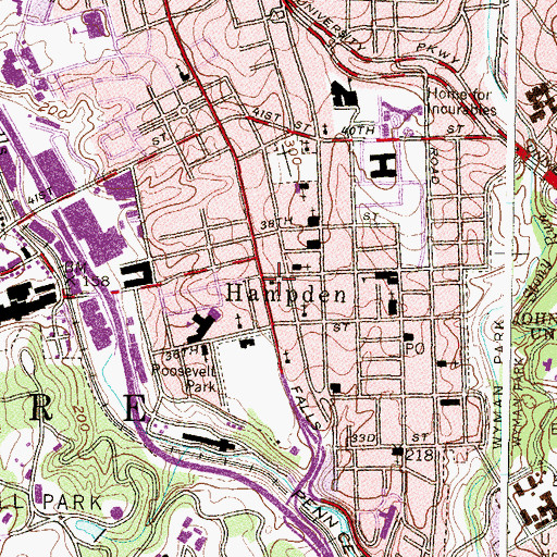 Topographic Map of Hampden Branch Enoch Pratt Free Library, MD