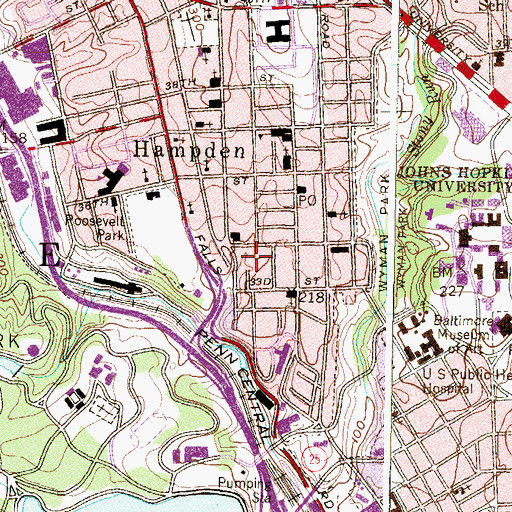 Topographic Map of Hampden Roland Park Post Office, MD