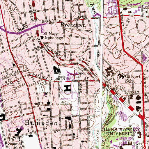 Topographic Map of Keswick Home for Incurables of Baltimore City, MD