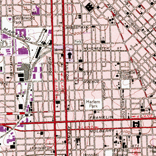 Topographic Map of Lafayette Square Branch Enoch Pratt Free Library, MD