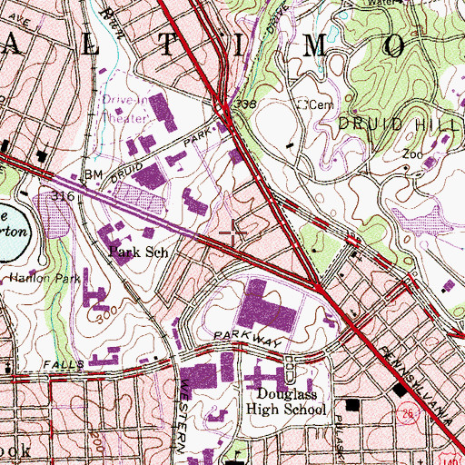 Topographic Map of Liberty Medical Center, MD