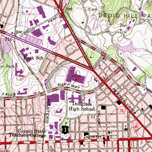 Topographic Map of Mondawmin Mall Shopping Center, MD