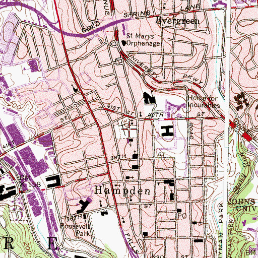 Topographic Map of Saint Marys Cemetery, MD