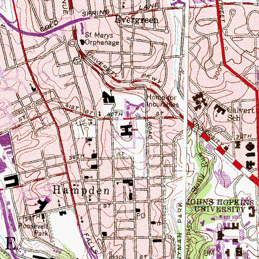 Topographic Map of The Rotunda Shopping Center, MD
