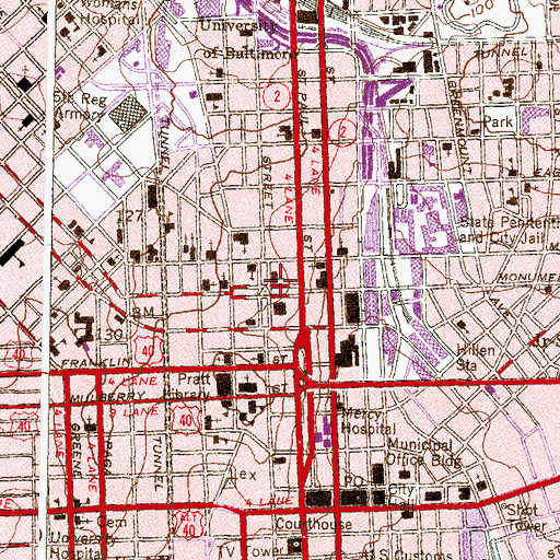 Topographic Map of Mount Vernon Place United Methodist Church, MD