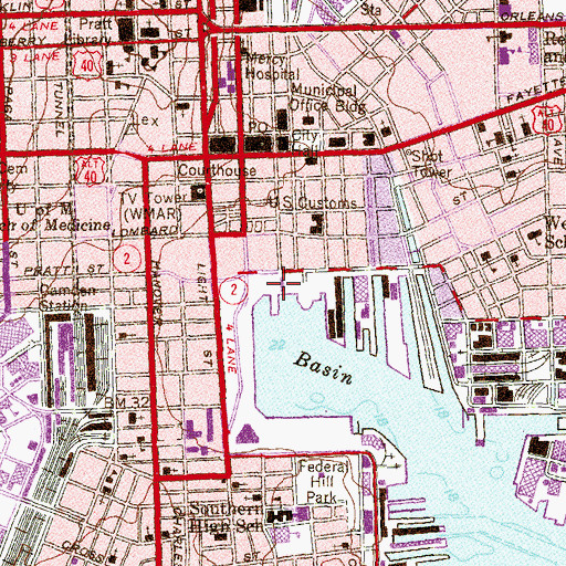 Topographic Map of Pratt Street Pavilion, MD