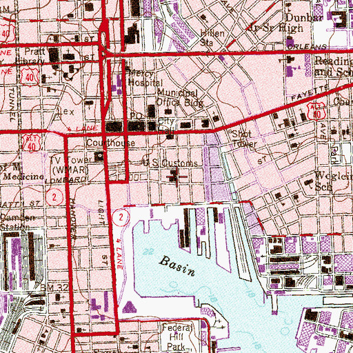 Topographic Map of United States Custom House, MD