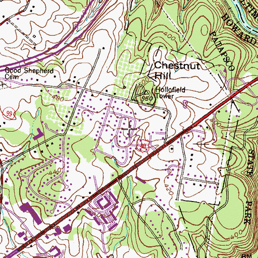 Topographic Map of Chestnut Hill Estates, MD