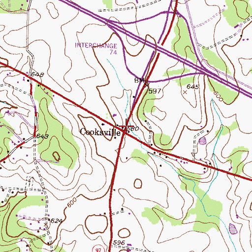 Topographic Map of Cooksville Post Office, MD