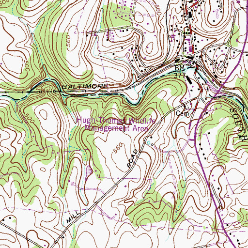 Topographic Map of Hugh Thomas Wildlife Management Area, MD