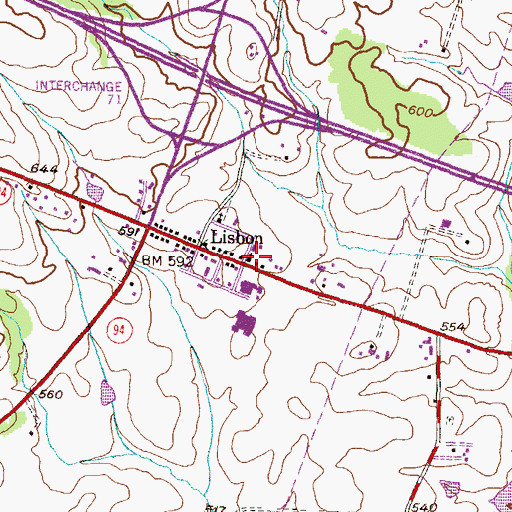 Topographic Map of Lisbon United Methodist Church, MD