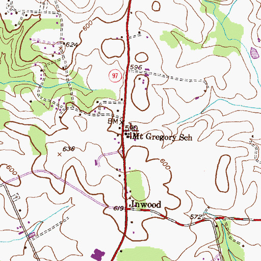 Topographic Map of Mount Gregory United Methodist Church, MD