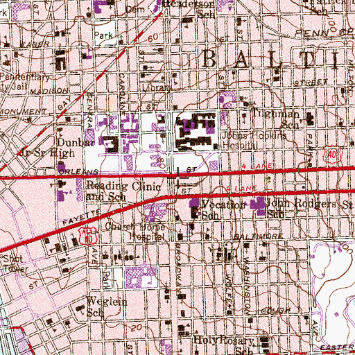 Topographic Map of Braodway Branch Enoch Pratt Free Library, MD
