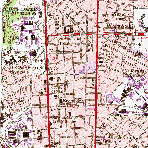 Topographic Map of Charles Village, MD