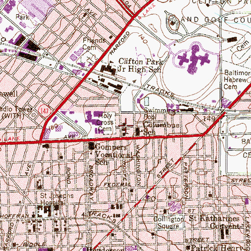 Topographic Map of Clifton Branch Enoch Pratt Free Library, MD