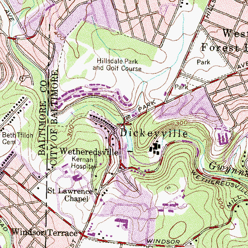 Topographic Map of Dickeyville Historic District, MD