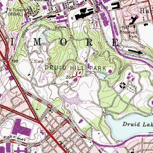 Topographic Map of Druid Hill Park Historic District, MD