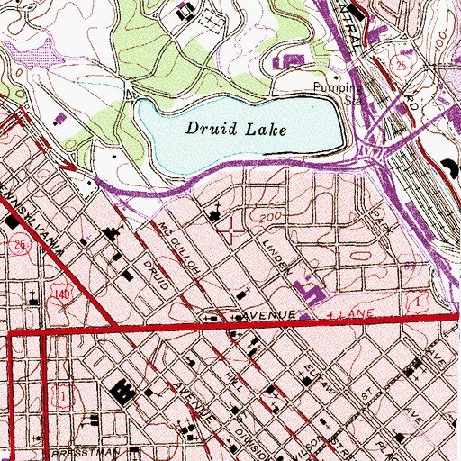 Topographic Map of Eutaw-Madison Apartment House Historic District, MD