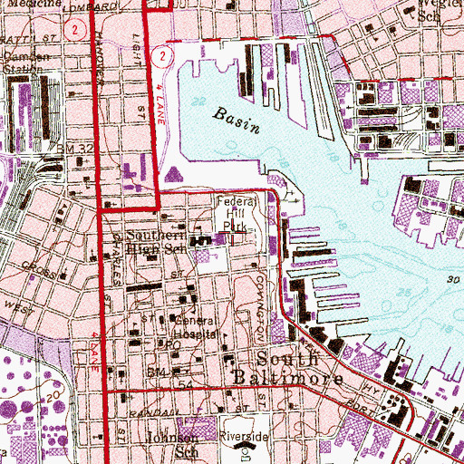 Topographic Map of Federal Hill Historic District, MD