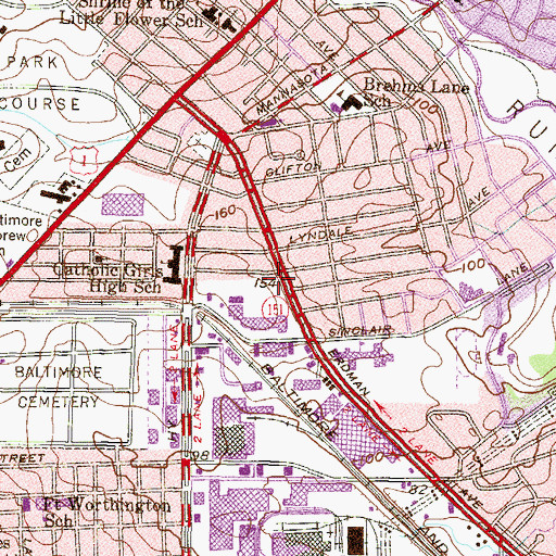 Topographic Map of Herring Run Branch Enoch Pratt Free Library, MD