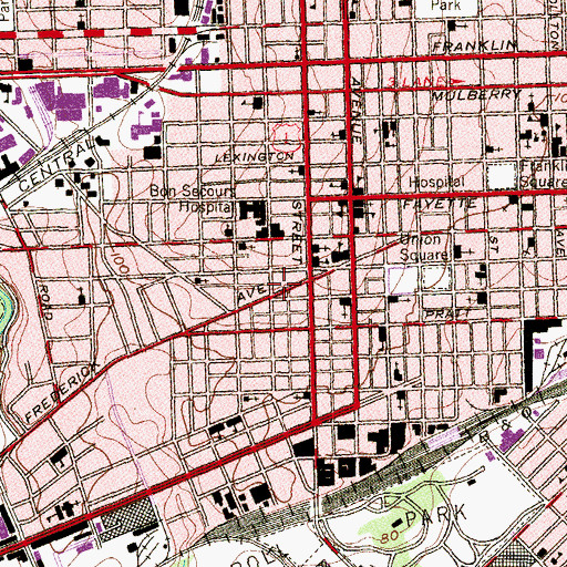 Topographic Map of Hollins-Payson Branch Enoch Pratt Free Library, MD