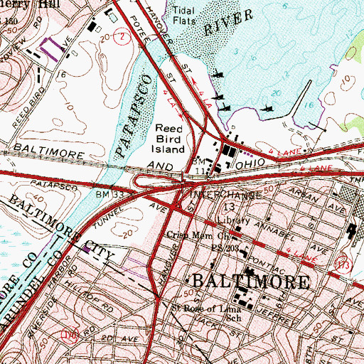 Topographic Map of Interchange 7, MD