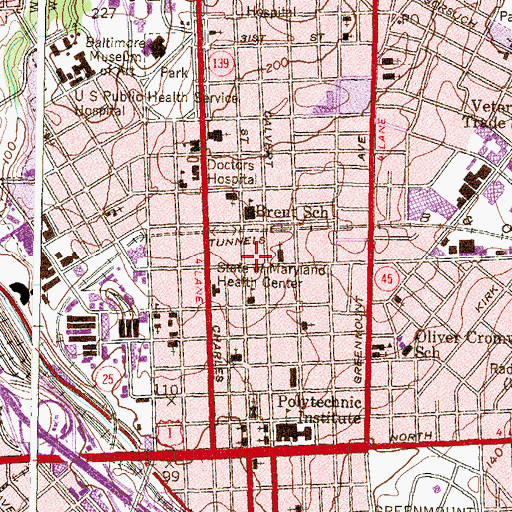 Topographic Map of Saint Paul Street Branch Enoch Pratt Free Library, MD