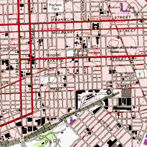 Topographic Map of Union Square-Hollins Market Historic District, MD