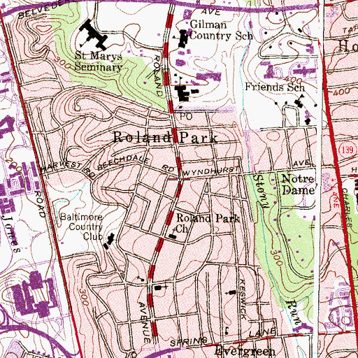 Topographic Map of Homewood School, MD