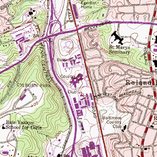 Topographic Map of Village Square of Cross Keys Shopping Center, MD
