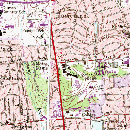 Topographic Map of Fourier Library, MD