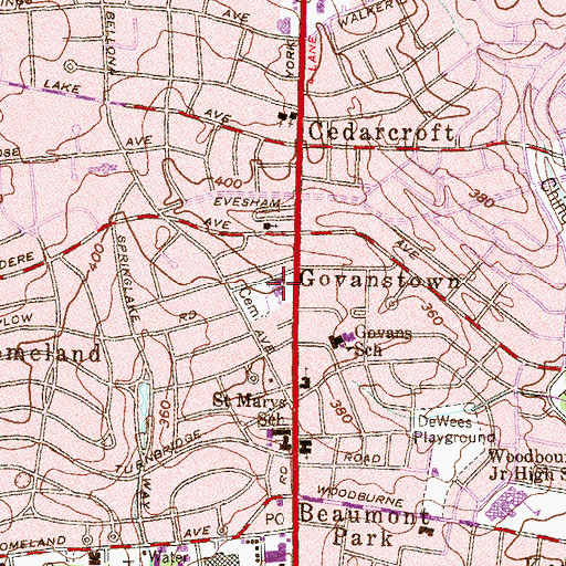Topographic Map of Govans Presbyterian Church, MD