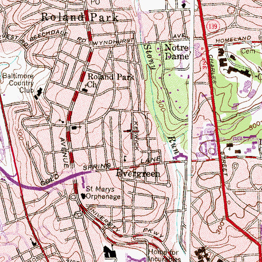 Topographic Map of Roland Avenue-Evergreen United Methodist Church, MD