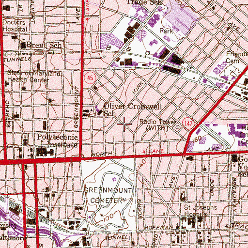 Topographic Map of Greenmount Neighborhood Center, MD