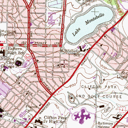 Topographic Map of Montebello Presbyterian Church, MD