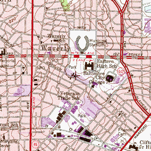 Topographic Map of Saint Bernards School, MD