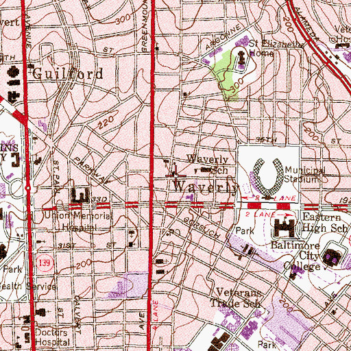 Topographic Map of Waverly Presbyterian Church, MD
