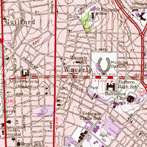 Topographic Map of Waverly United Methodist Church, MD