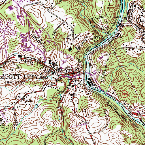Topographic Map of Ellicott City Historic District, MD