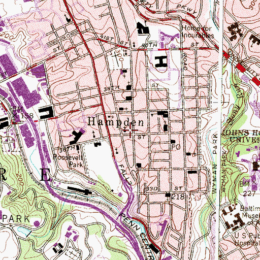 Topographic Map of Grace Hampden Methodist Church, MD