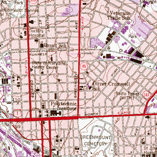 Topographic Map of Greenmount Recreation Center, MD