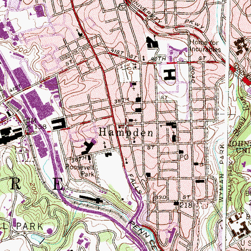 Topographic Map of Hampden Presbyterian Church, MD