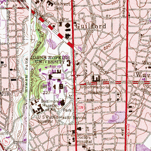 Topographic Map of Hopkins Plaza, MD